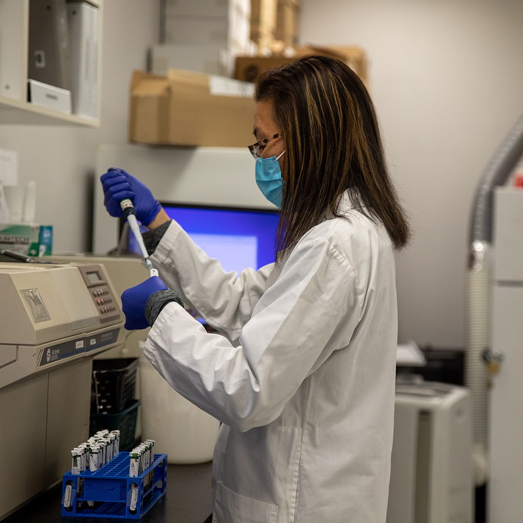 A Laboratory Analyst processing a blood sample for testing